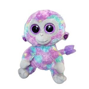 TY Silk Beanie Boos Zuri Tie Dye Monkey Glitter Eyes Plush Stuffed Animal Toy 9"